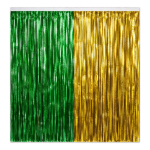 Kit Verde E Dourada - Cortina Metalizada Franja 1x2m Decoração Festa Brasil Aniversário