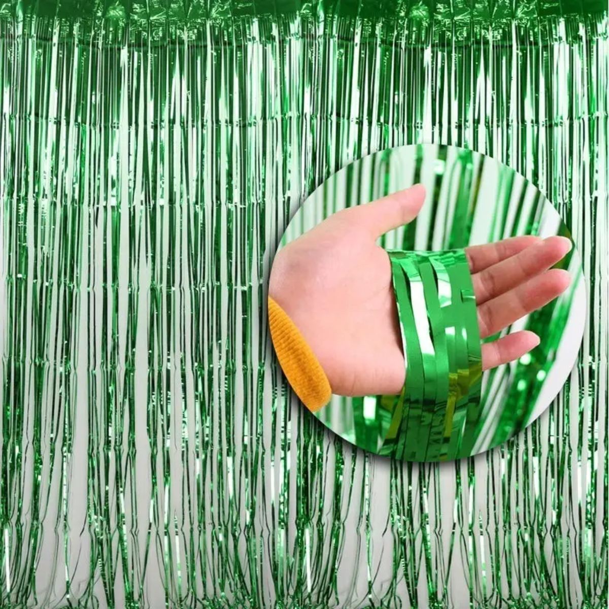 Kit Verde E Dourada - Cortina Metalizada Franja 1x2m Decoração Festa Brasil Aniversário - Imagem 3